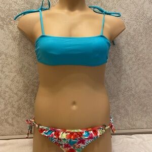 Blue and Floral Bikini Set
